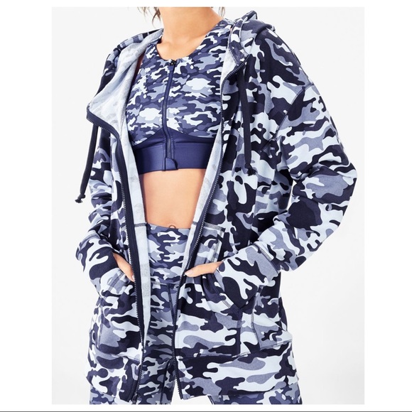 Fabletics Tops - SOLD-NWT Fabletics Navy Blue Camo Zip Up Hoodie Sweatshirt